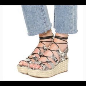 Michael Kors sofia snakeskin print wrap tie platform sandals